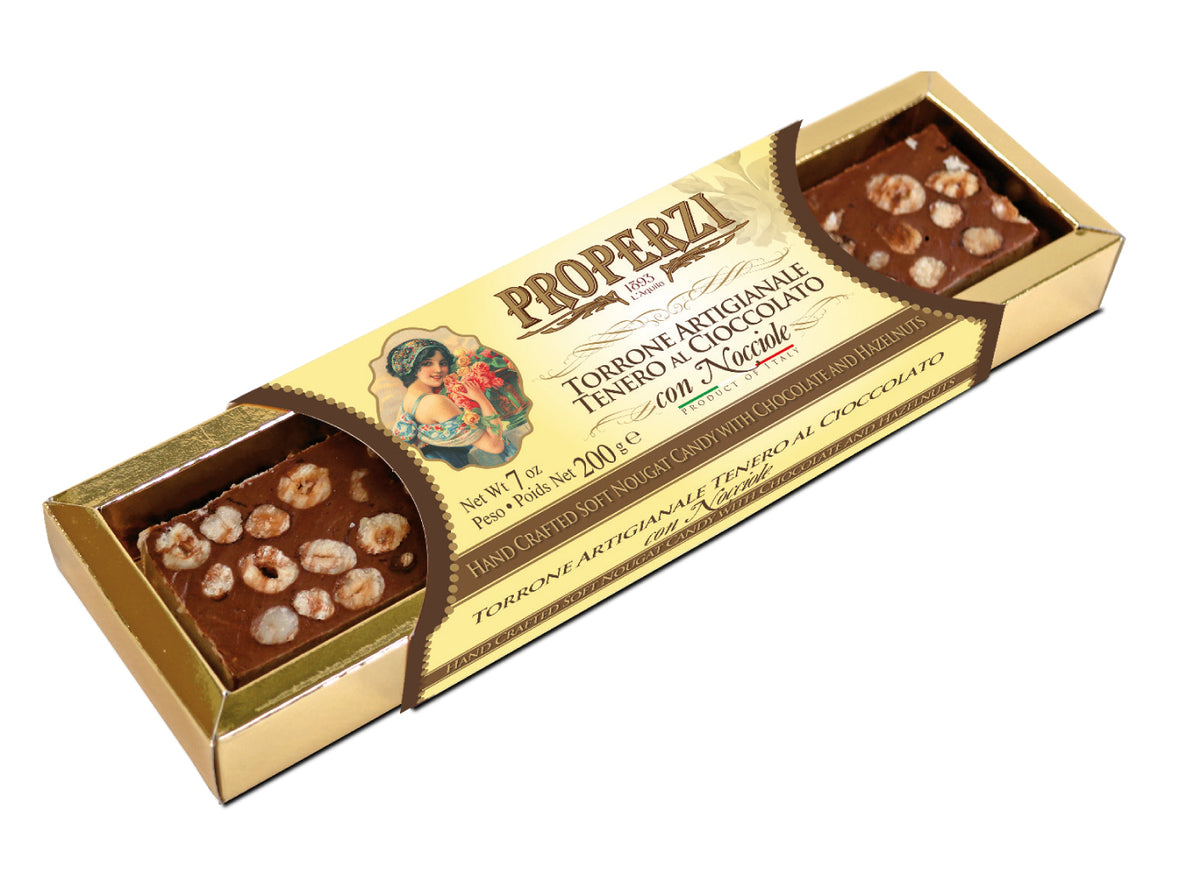 Properzi Torrone mit Haselnüssen und Schokoladenüberzug, weich, 200 g