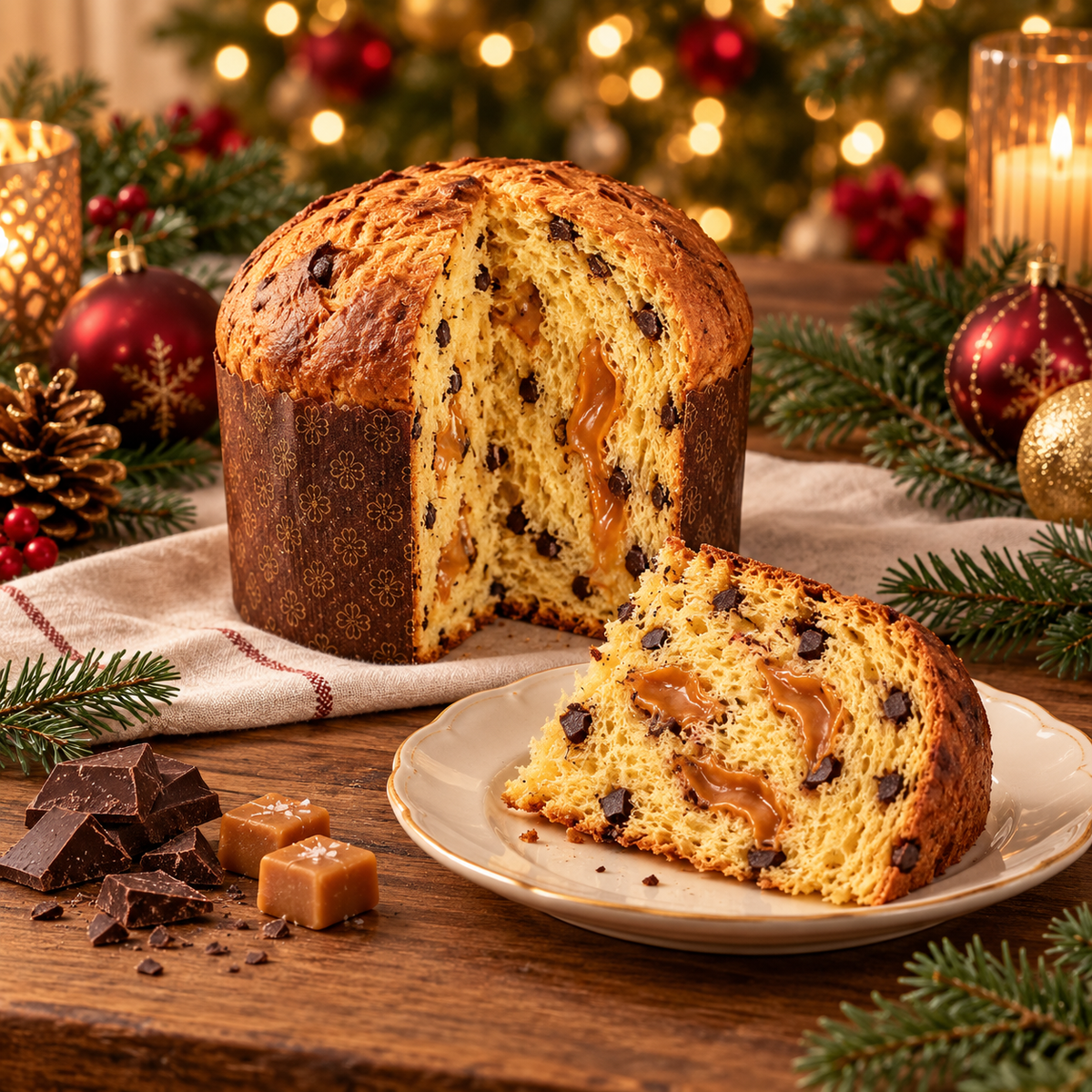 Valentino Panettone mit dunkler Schokolade & gesalzener Karamellcreme, 500 g