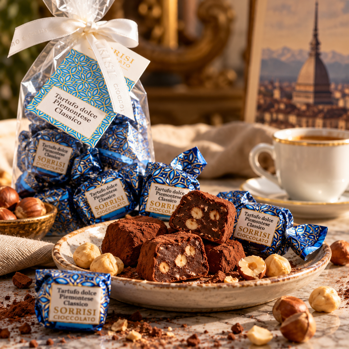 Tartufi di Torino, tartufo di cioccolato Classico con 35% nocciole Piemonte IGP, Sorrisi, 200 g