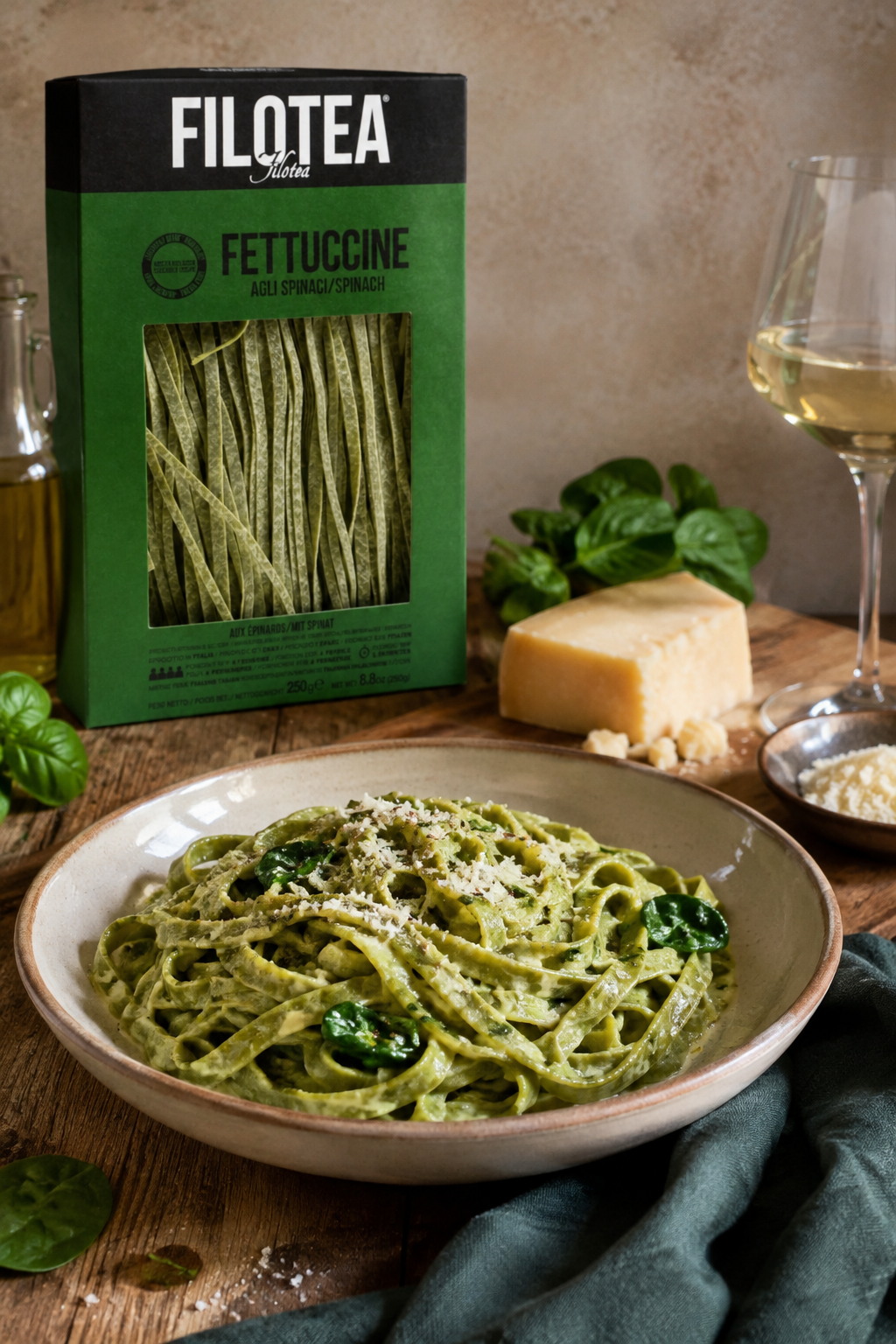Filotea Fettuccine agli Spinaci, spinach pasta from Ancona, 250 g