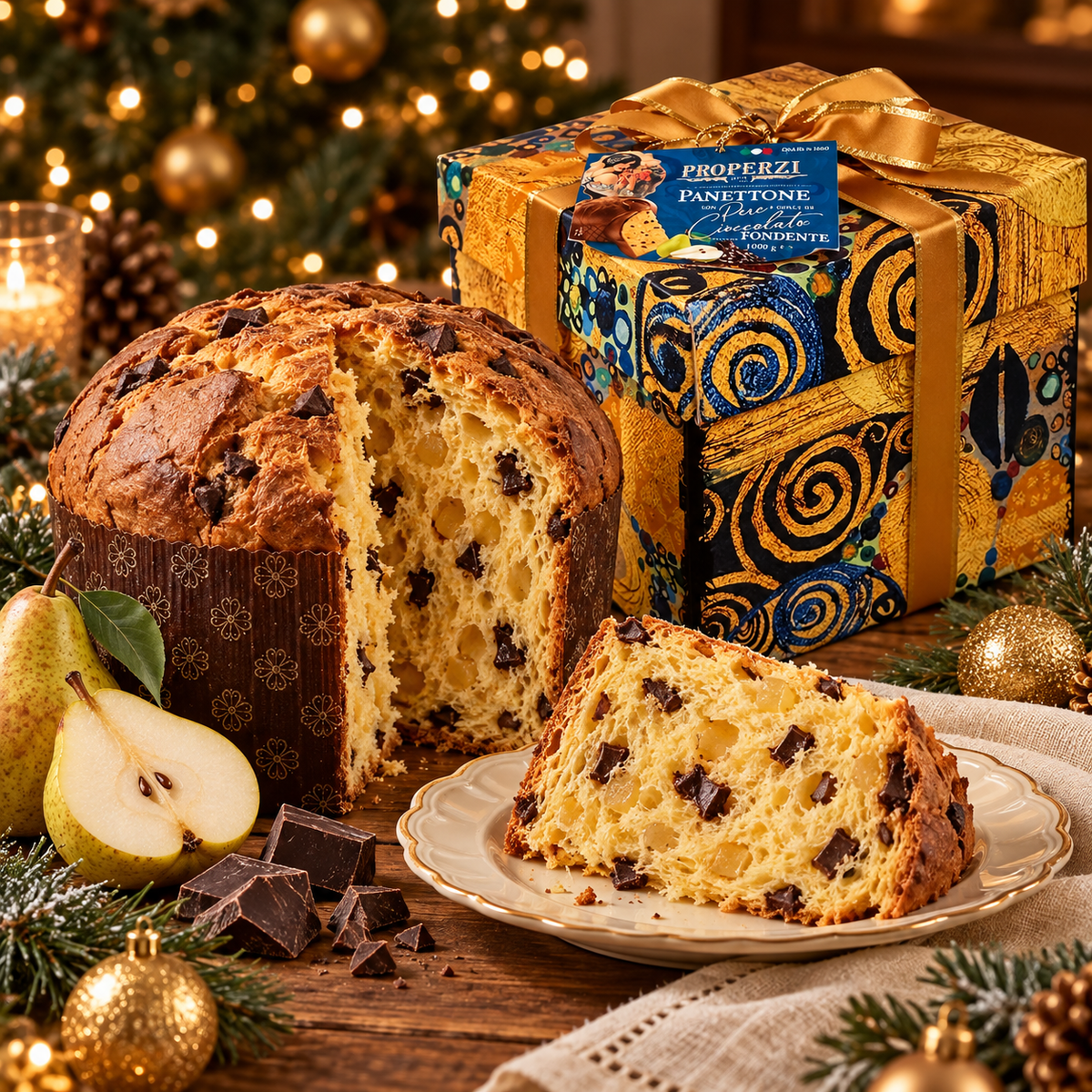 Properzi Panettone mit Birnen & Dunkler Schokolade, in Hutschachtel , 1000 g