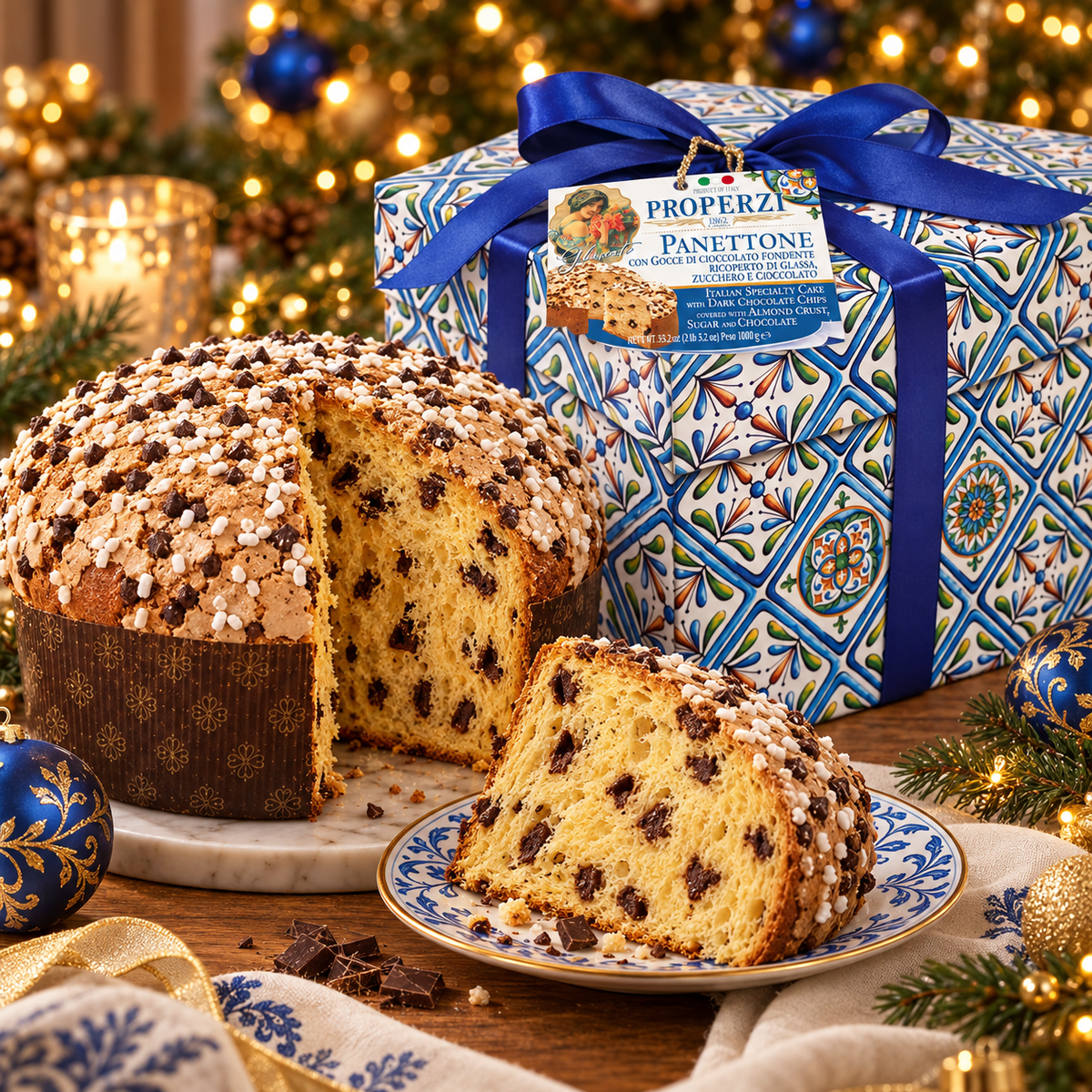 Properzi Panettone, Amaretto & Chocolat avec croûte d'amandes, 1000 g